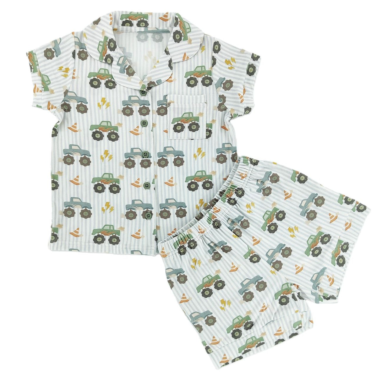 Monster Truck Bamboo Short Button Up Set