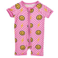 Pink Bolt Check Bamboo Short Romper